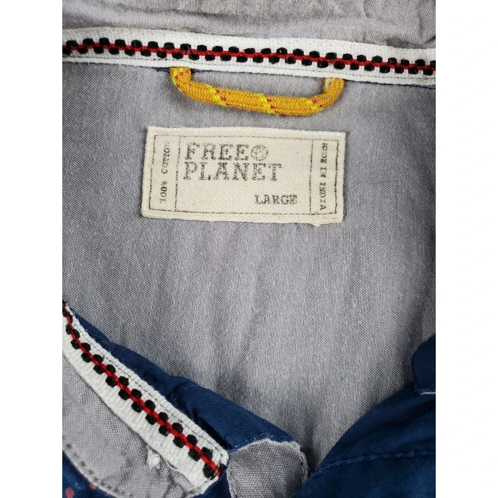 Free Planet Short Sleeve Button Down Pocket Shirt Mens Large Blue White Anchor - Picture 2 of 7